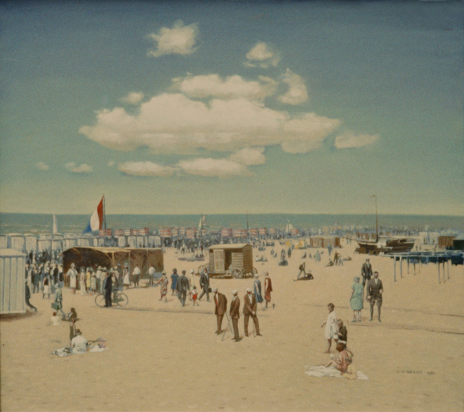 Strandgezicht met vlag